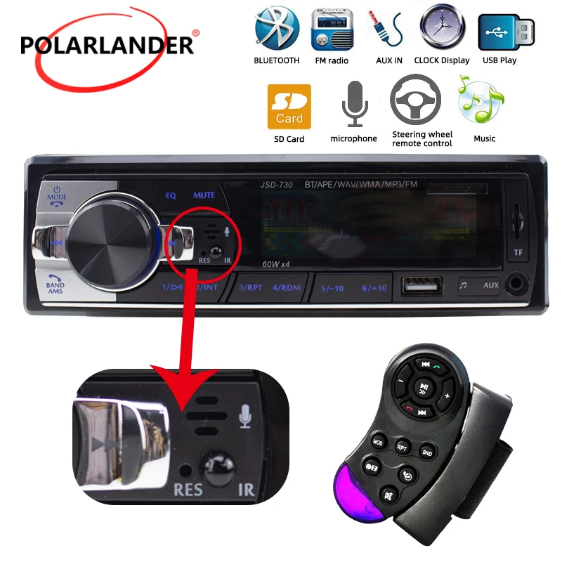 Single Din Car Audio Player Bluetooth FM Radio Stereo Receiver USB SD AUX Support EQ Mode Breakpoint Memory