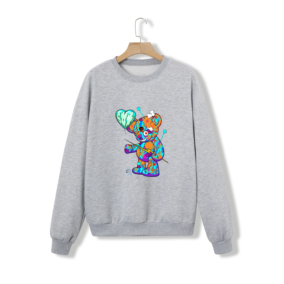 Street Trend Damen lustige Liebe Bär Muster Hoodie Langarm Rundhals ausschnitt lässig Pullover, geeignet für Outdoor-Freizeit sport Fas