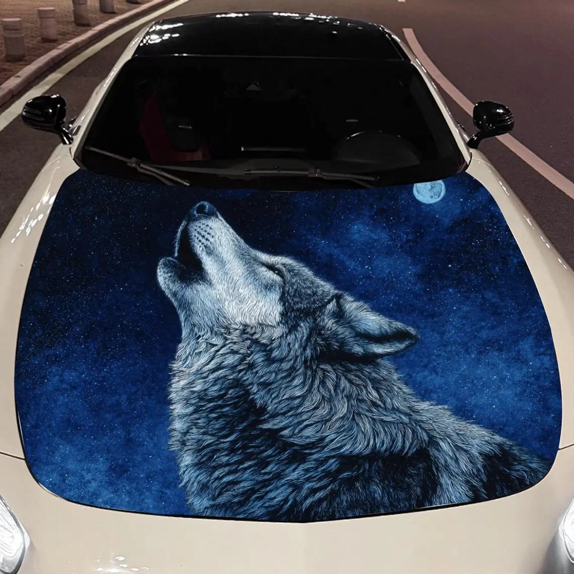 

Car Decals Gray Wolf Howling Under a Moonlit Night Sky Car Hood Sticker, Waterproof Self - Adhesive Vinyl Graphics Decals, Decor