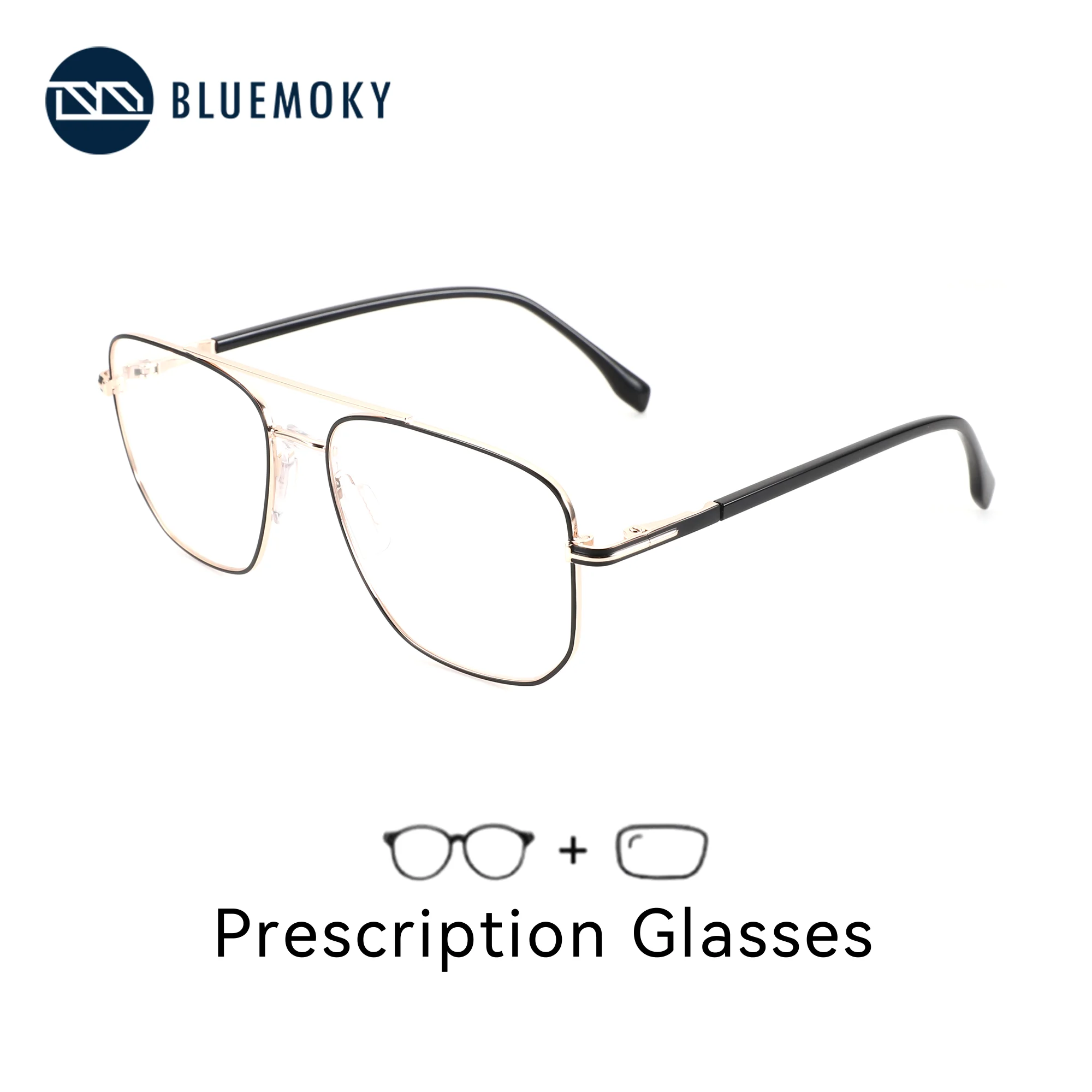 BLUEMOKY M Size Pilot Metal Custom Prescription Glasses For Men Blue Light Progressive Graduated  Eyeglasses Myopia Eyewear