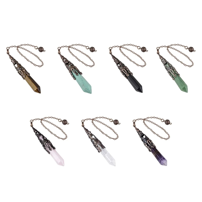 X5XA Crystal Pendulum Dowsing Pendulum Bronze Wrap Healings Crystal Gemstones Pointed