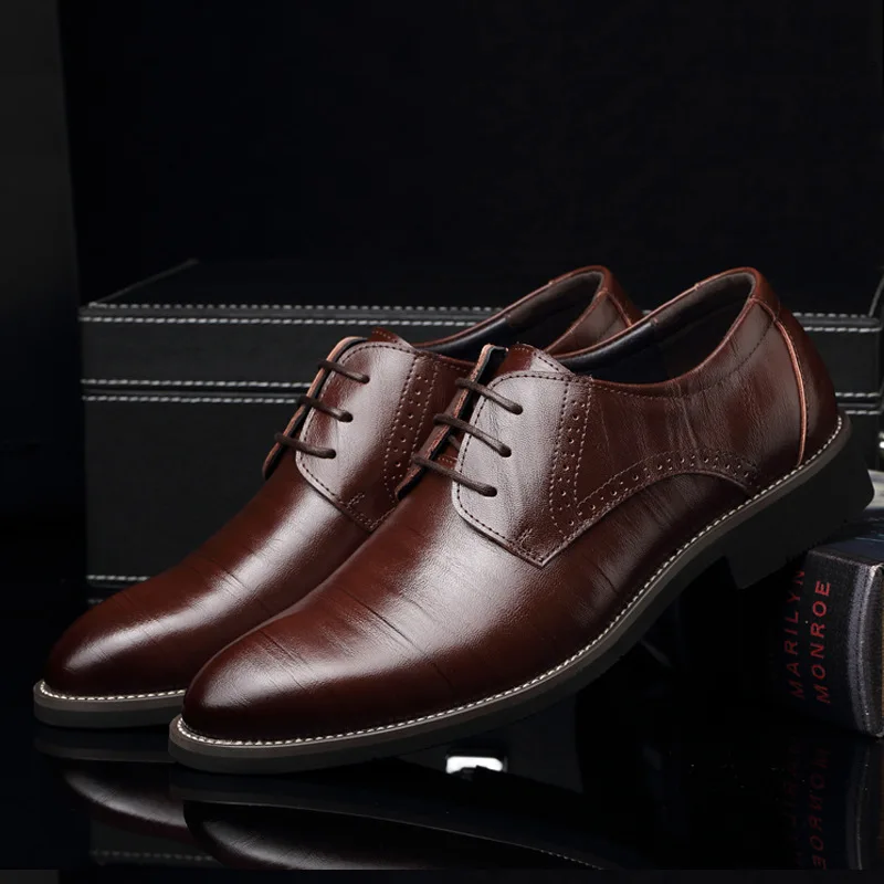 Men's Dress Shoes Lace-Up Genuine Leather Mens Business Office Flats Men Wedding Party Oxfords EUR Sizes 37-48