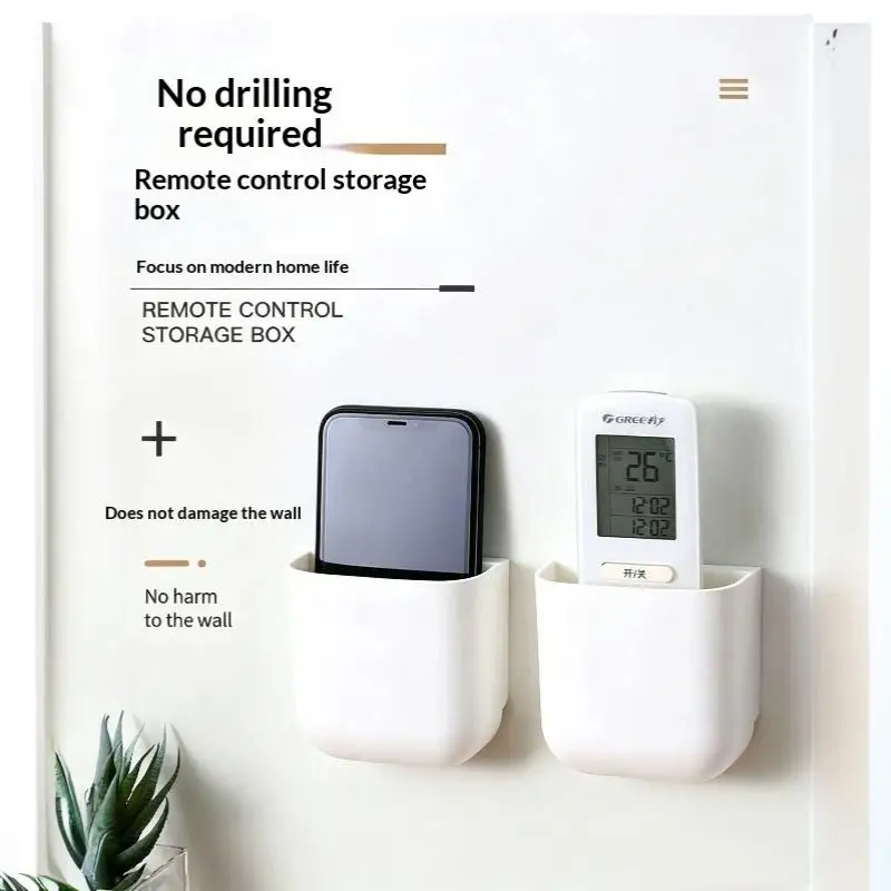 Plastic Wall Mounted Storage Organizer No Drilling Self Adhesive Phone Remote Control Home Use Holder