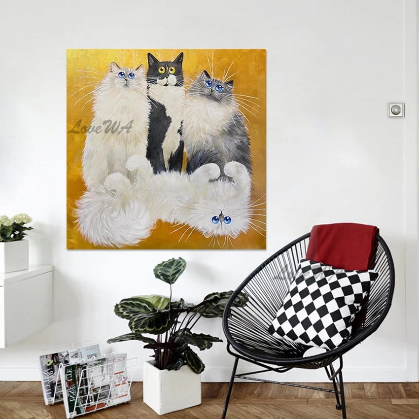 صورة جدارية لغرفة النوم، لوحة زيتية مزخرفة على شكل حيوان قطة لطيف، عمل فني عالي الجودة، ديكور منزلي، فن قماش بالجملة، غير مؤطرة