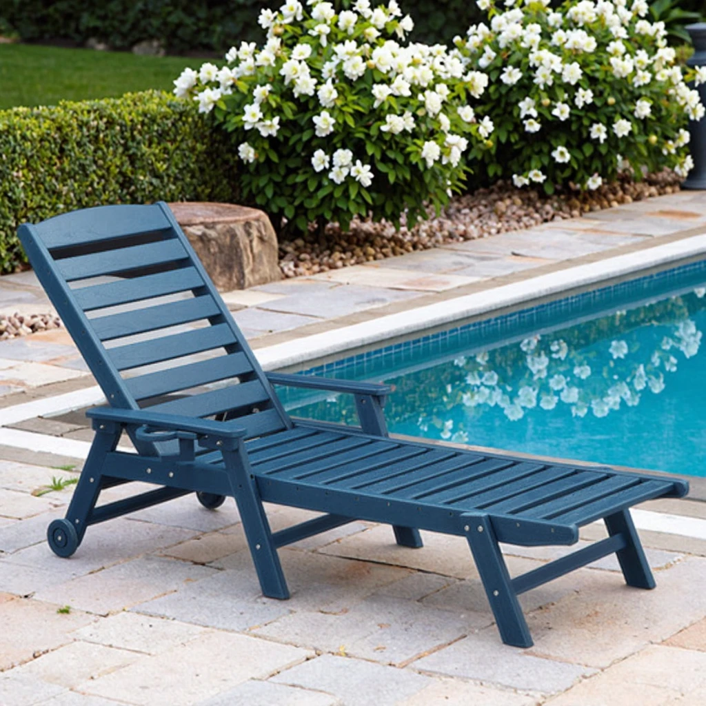

HDPE 6-Position Outdoor Reclining Chaise Sun Lounge With Wheels Cup Holder For Patio Poolside Deck Backyard Courtyard Or Park