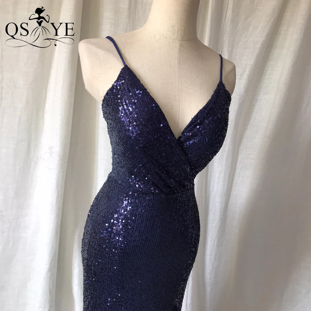 Robe de Soirée de Forme Sirène pour Femme, Tenue de Bal Élégante à Paillettes, Bretelles Spaghetti, Col en V, Sexy, Bon Marché