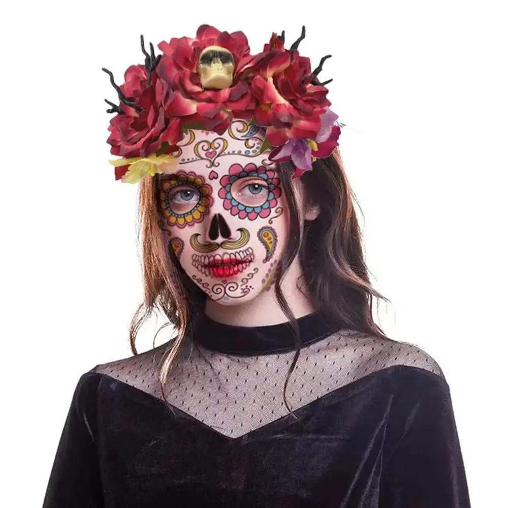 1pc Hot Halloween Rose Blume Krone Stirnband Mexikanische Blume Krone Boho Floral Regenbogen Haar Kopfschmuck für Party Kostüm Hochzeit – Detail 7