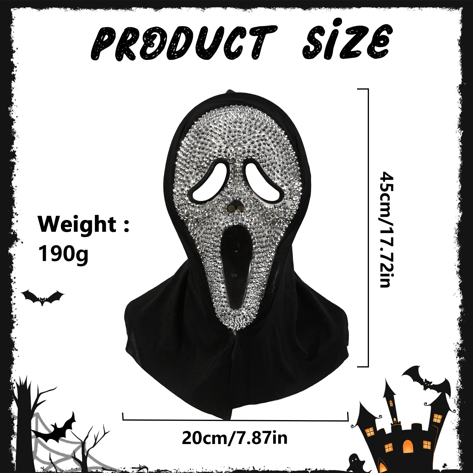 Nuevo producto de Halloween con máscara facial de fantasma de diamante, disfraces de baile de maquillaje, accesorios de Cosplay para adultos