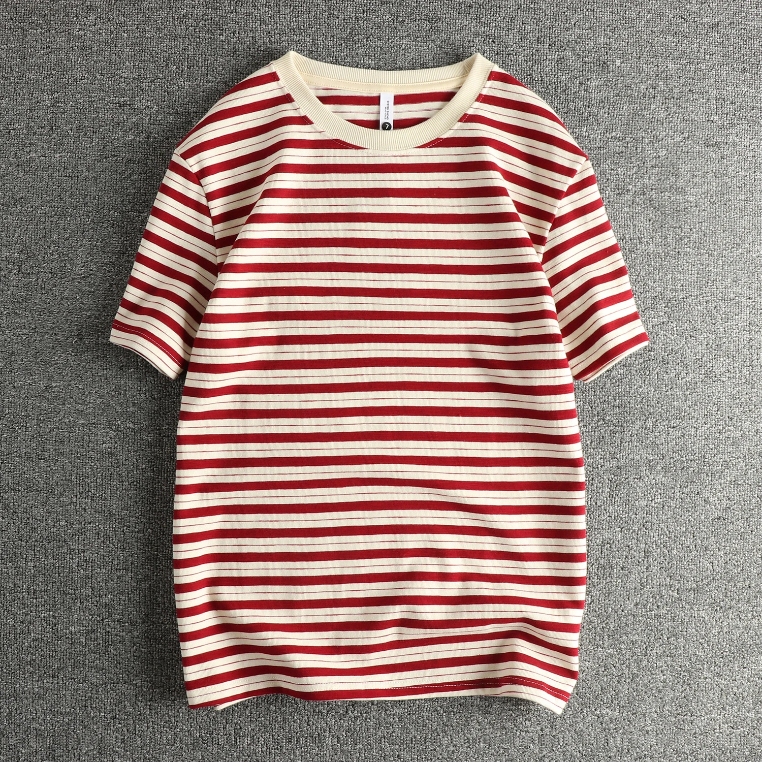 

2025 Summer New American Retro Short-sleeved O-neck Striped T-shirt 98% Cotton Men's Fashion Simple Washed Casual Sport Tops