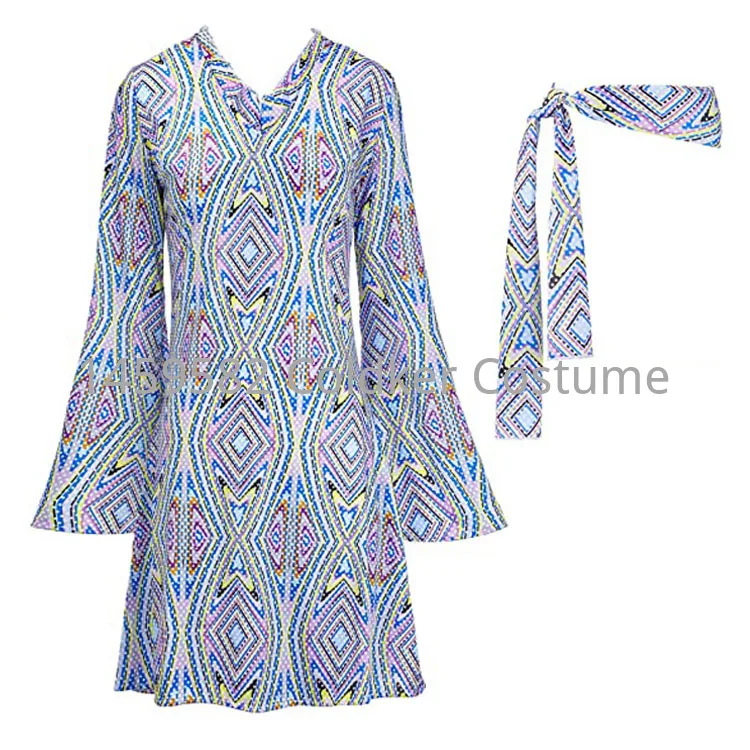 Women  70's Disco Floral Fashion Mini Dresses Hippie Girl Costume Flare Sleeve Ladies Party Clubwear Retro Hippy 70s Dress