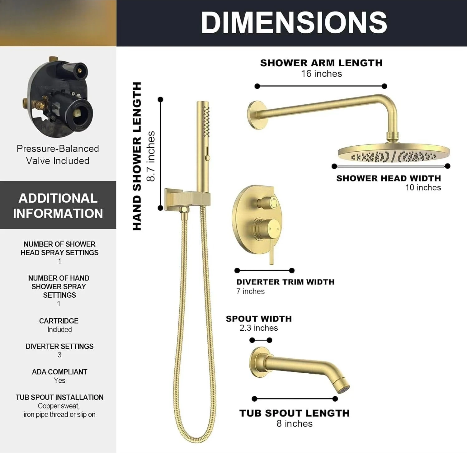 Duschsystem aus gebürstetem Goldmessing, doppeltes thermostatisches Duschset, wandmontiertes Duscharmaturen-Set für Badezimmer