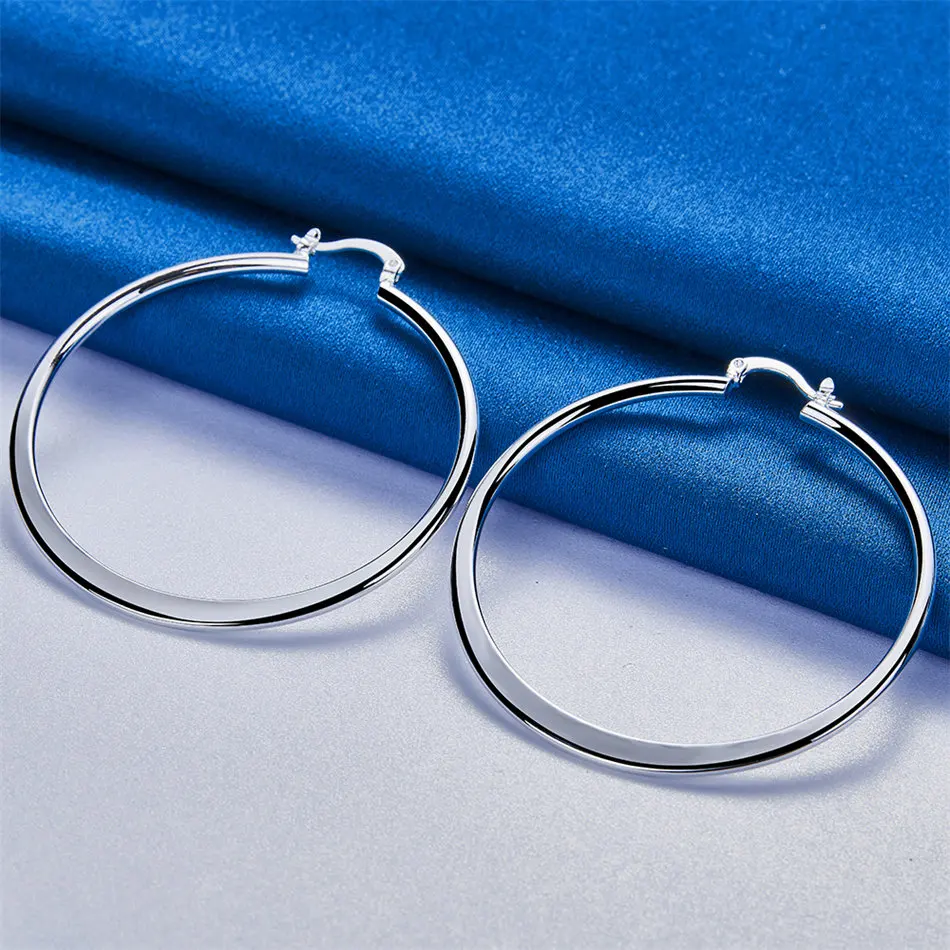 

1 pair 925 sterling silver 55mm sideways hoop earrings fashion women jewelry gift charm party jewelry accessories