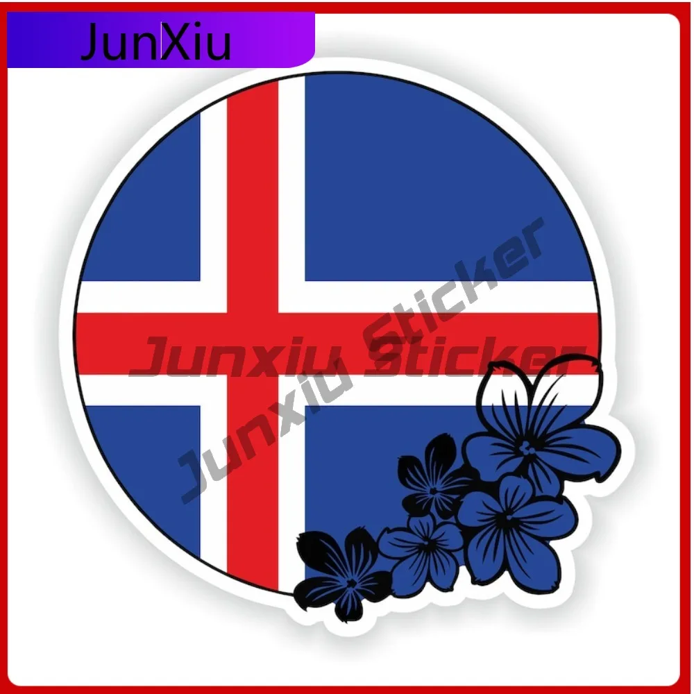 

Iceland Round Flag Flower Emblem Vinyl Personalized Car Sticker Motorcycle Stickers Funny Decoration Accessories Custom Decals