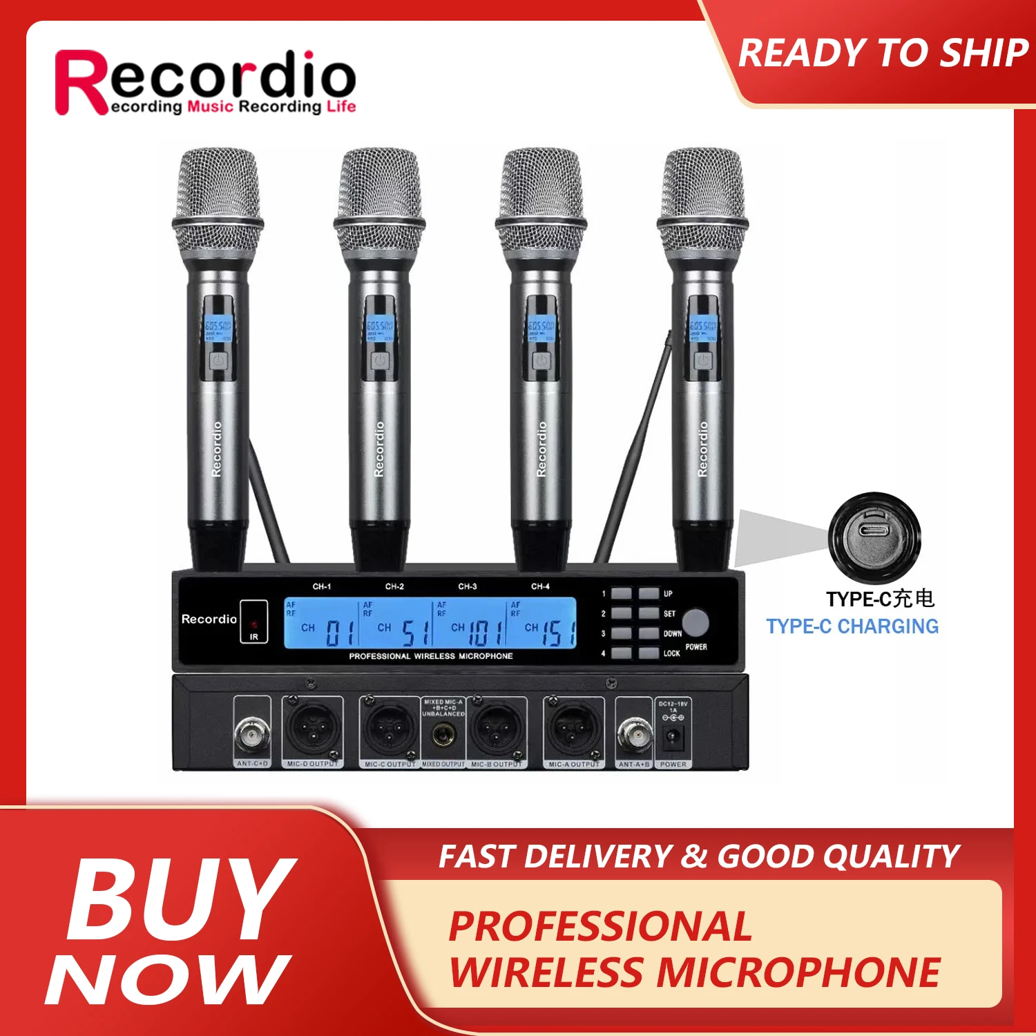 

GAW-MA700 Stage Show Karaoke Four Wireless Microphone Anti-Whistling Professional Grade IR System Interview Microphone