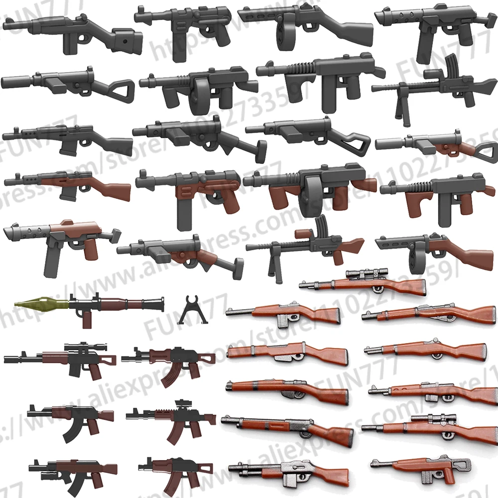 MOC WW2 Military Weapons Soldiers German Figures Building Blocks British Army Rifles Submachine AK Gun Bricks Toy Kids Gift K041