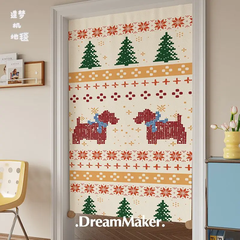 VIKAMA Fair Isle Terrier Cat Noren Door Curtain, 6 Designs, Doorway Decor for Bedroom Living Room Kitchen
