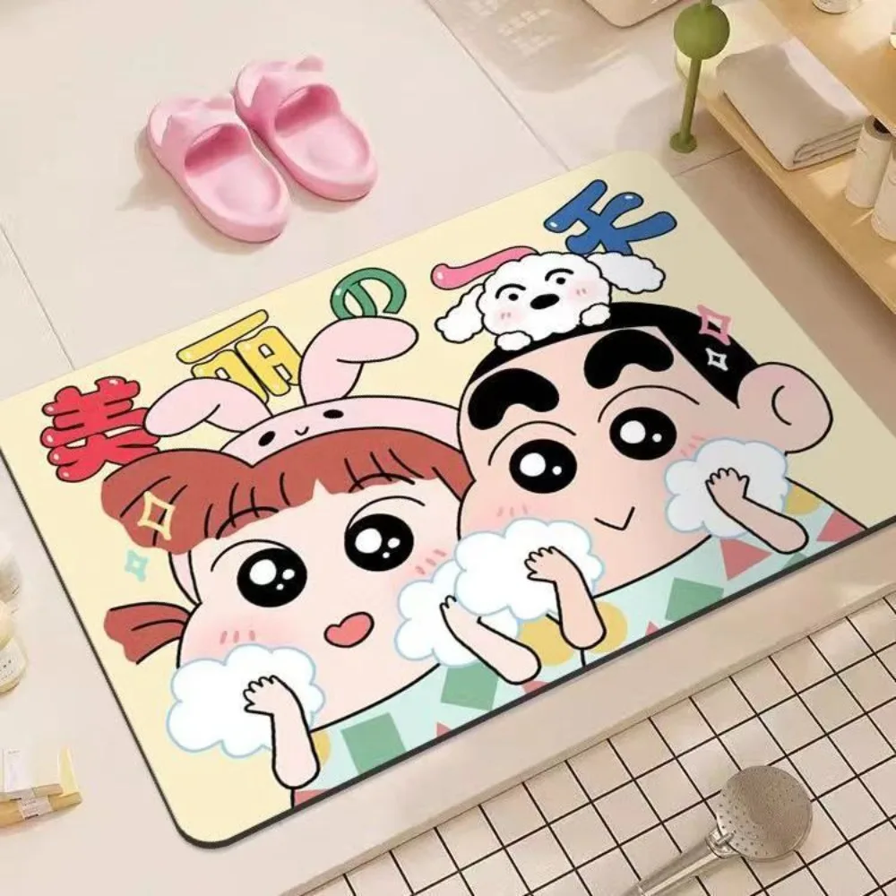 New Cartoon Anime Crayon Shin-chan Diatom Mud Style Mat Bathroom Mat, Entry Mat Toilet Absorbent Foot Mat Cute Accessories