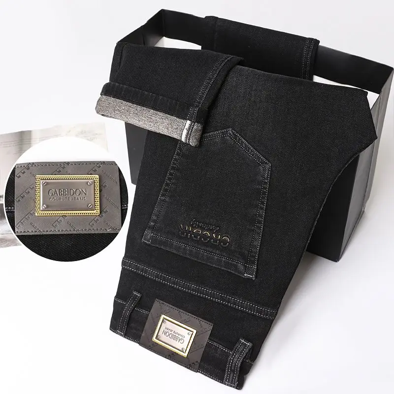 الرجال الدنيم السراويل الخريف الشتاء جديد عادية مطاطا السراويل الطويلة مستقيم الساق رجال الأعمال بناطيل كاجوال مريحة تناسب الجينز