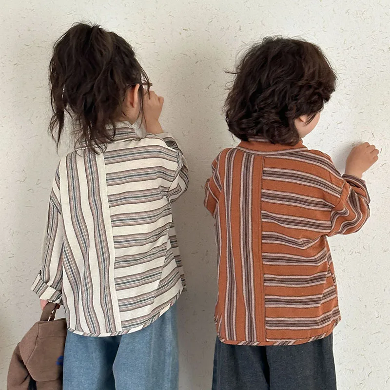 MILANCEL New Spring Kids Stripe Shirt Cute Color Block Girls Blouse Children Thin Style Long Sleeved Overshirt