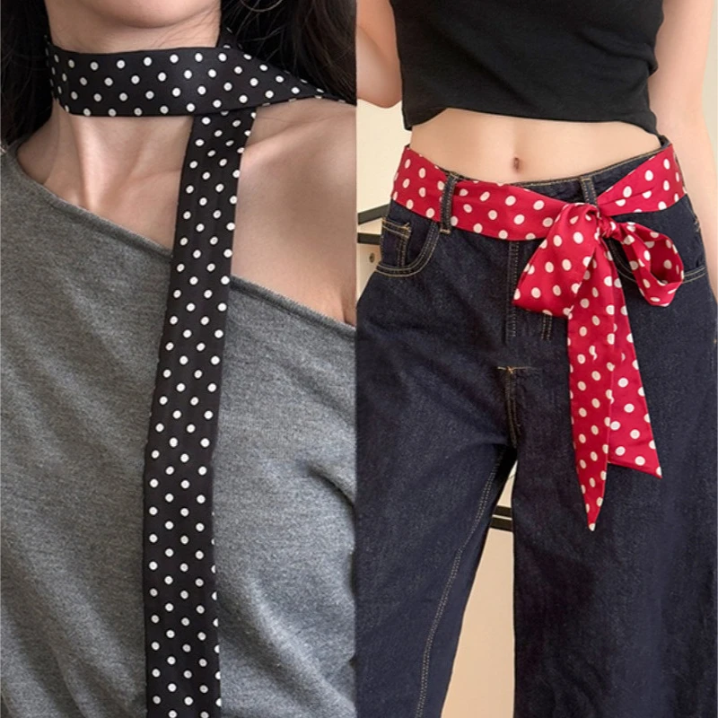 130cm Women Narrow Long Scarf Polka Dot Versatile Tie Bag Ribbon Headband Choker Streamer Korean Style Sweet Ladies Accessories