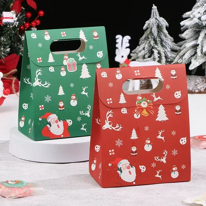 Bolsa de regalo de Navidad con asa, cajas de embalaje de dulces y galletas de turrón, suministros para hornear hechos a mano, decoraciones para fiesta de Navidad 2025, 10 Uds.