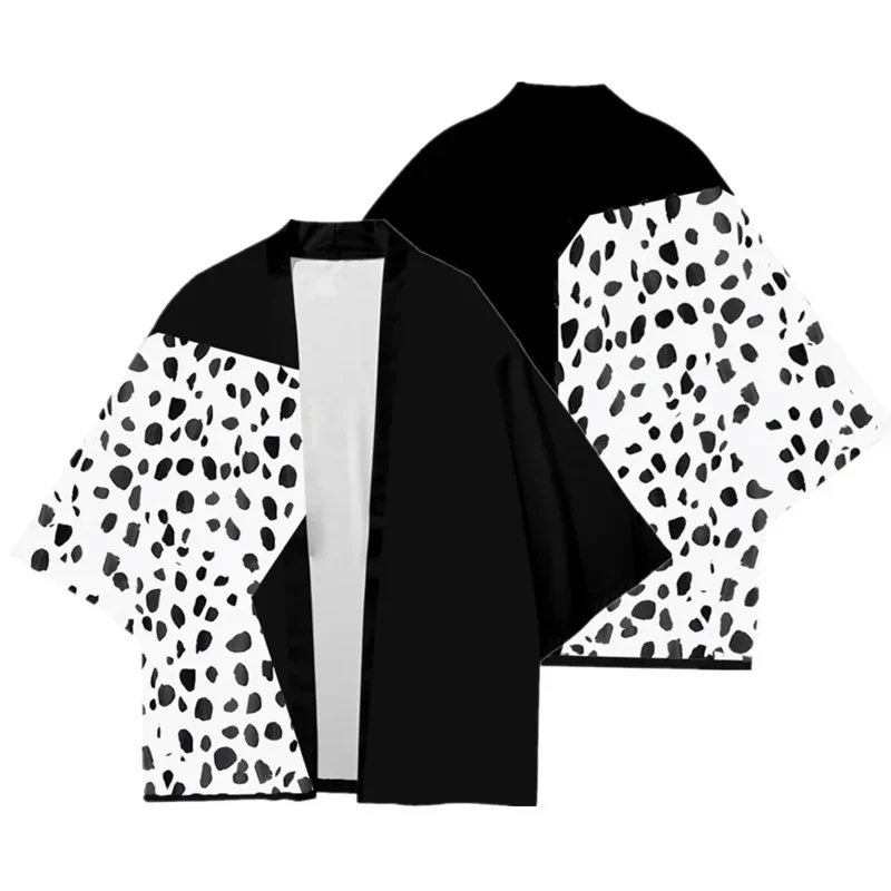 Костюм Круэллы Де Виль из фильма, платье для косплея, толстовка, рубашка, плащ, женский, черный, белый цвет, пятнистый, аниме 101, далматинец, вечеринка для выступлений