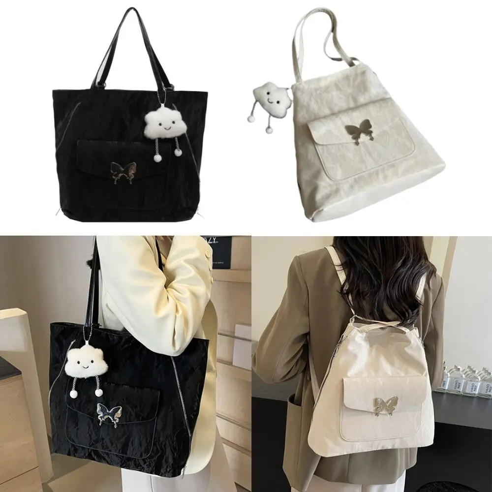 

Retro 2 in 1 Tote Backpack with Plush Pendent PU Leather Crossbody Bag Large Capacity Multipurpose Single Shoulder Bag Travel