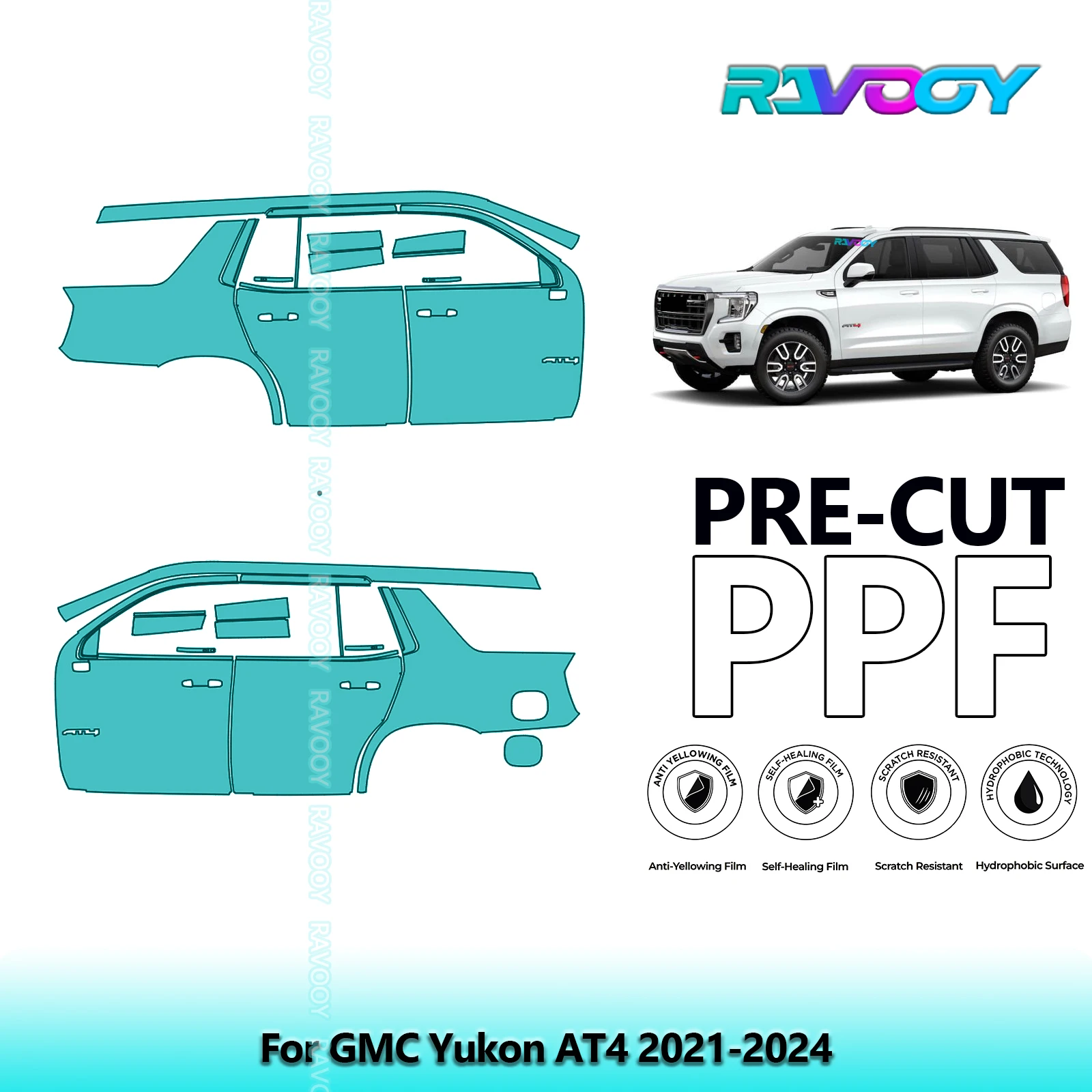 

For GMC Yukon AT4 2021-2024 8.5mil Clear Matte Pre-Cut PPF Door & A/B Pillar Kit TPU Paint Protection Film Set