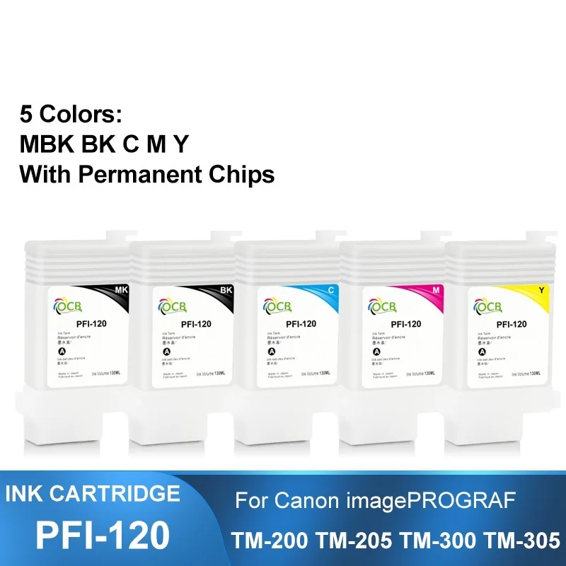 Go! PFI-120 PFI120 Refillable Ink Cartridge With Permanent Chips For Canon TM-200 TM200 TM-205 TM-300 TM-305 TM300 130ML