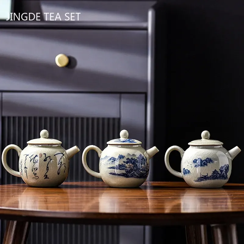 200ML Chinese Ceramic Teapot Ru Kiln Ice Crack Glaze Can Raise Tea Kettle Handmade Porcelain Teaware Household Tea Pots