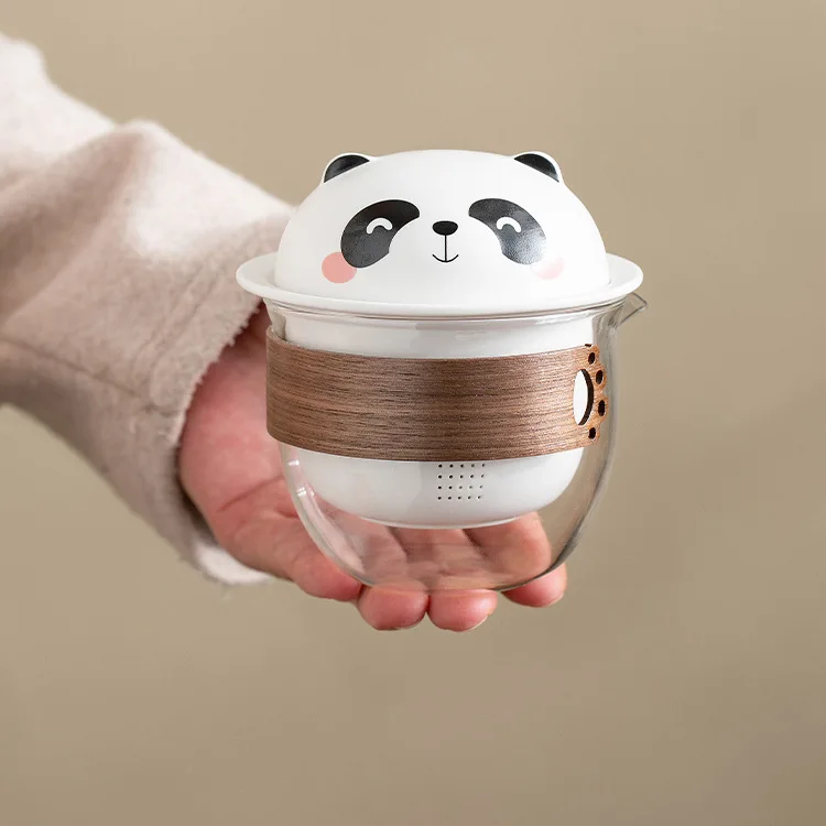 

Panda travel tea set, portable express cup, ceramic one pot, three cups, outdoor camping portable tea pot, tea cup