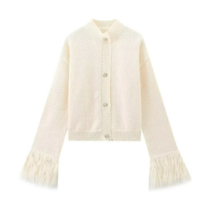 2026 Autumn Winter New Fashion Temperament Elegant Style Cross-border Women's Clothing Red Feather Design Knitted Cardigan Coat 6