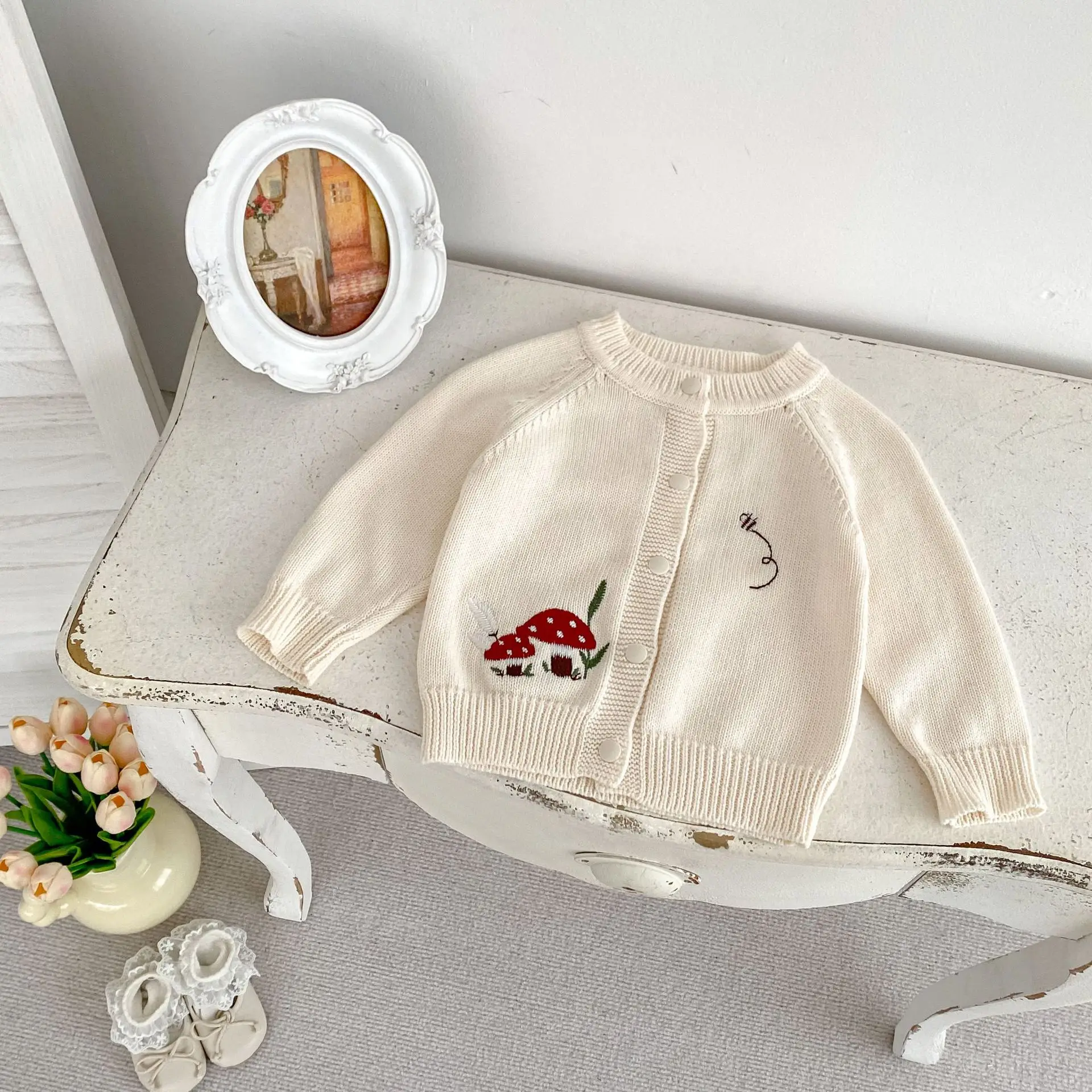 MILANCEL 2024 Autumn Baby Sweaters Infant Girls Knitted Cardigan Coat Cute Embroidery Mushroom Sweater Toddler Outwear