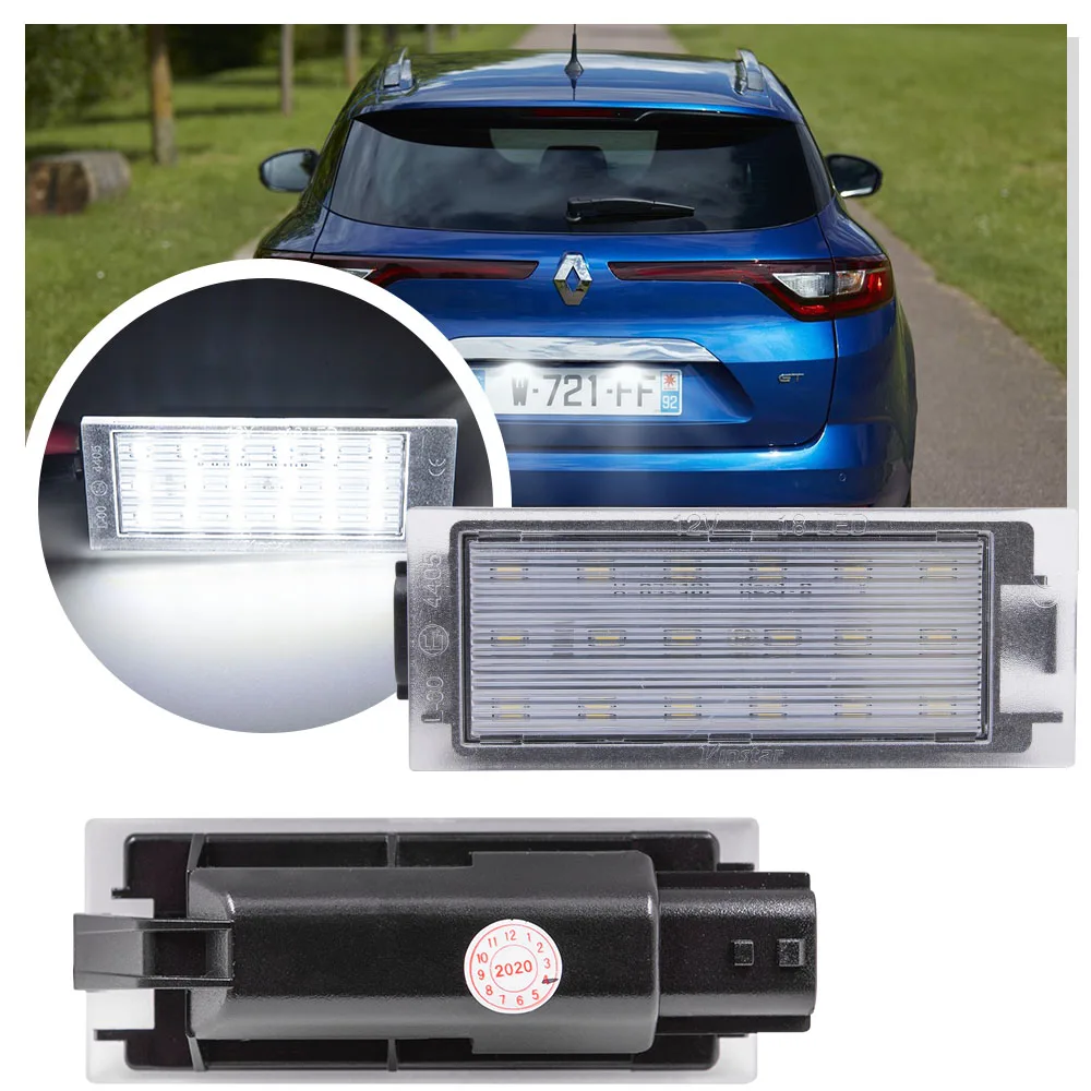 2PCS LED Number License Plate Light For Clio 3 ll 4 lV Twingo 2 Megane 2 3 4 CC Laguna 2 3 Vel Satis Espace 4