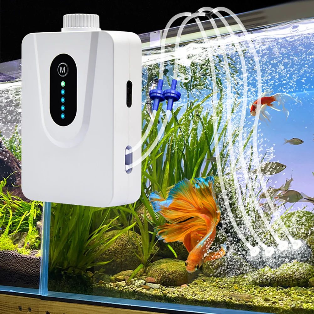 

4 Air Outlets Solar Powered Water Aquarium Oxygen Air Pump Pond Aerator Aquarium Air Pump with 6000mAh Battery