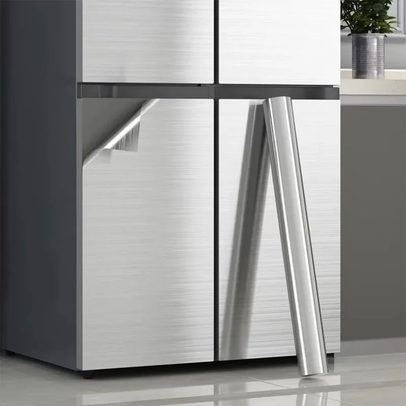 Papel pintado autoadhesivo ignífugo impermeable decorativo 40cm plata cepillada refrigerador sala de estar cocina encimera