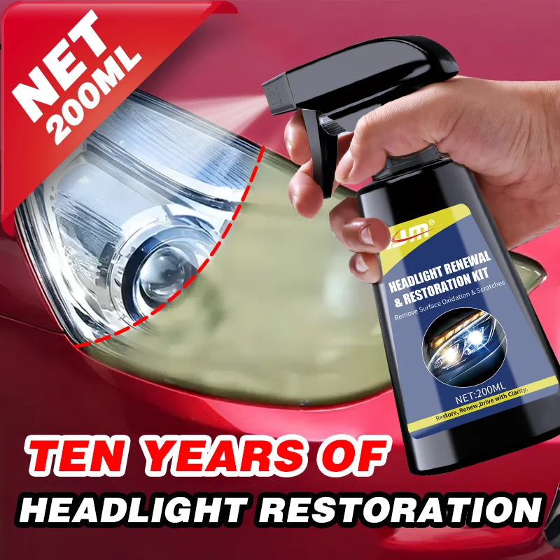 

200ML Car Headlight Restoration Kit - 10-Year DIY Repair, Advanced Oxidation Remover, Scratch Fix, Easy Spray Polish