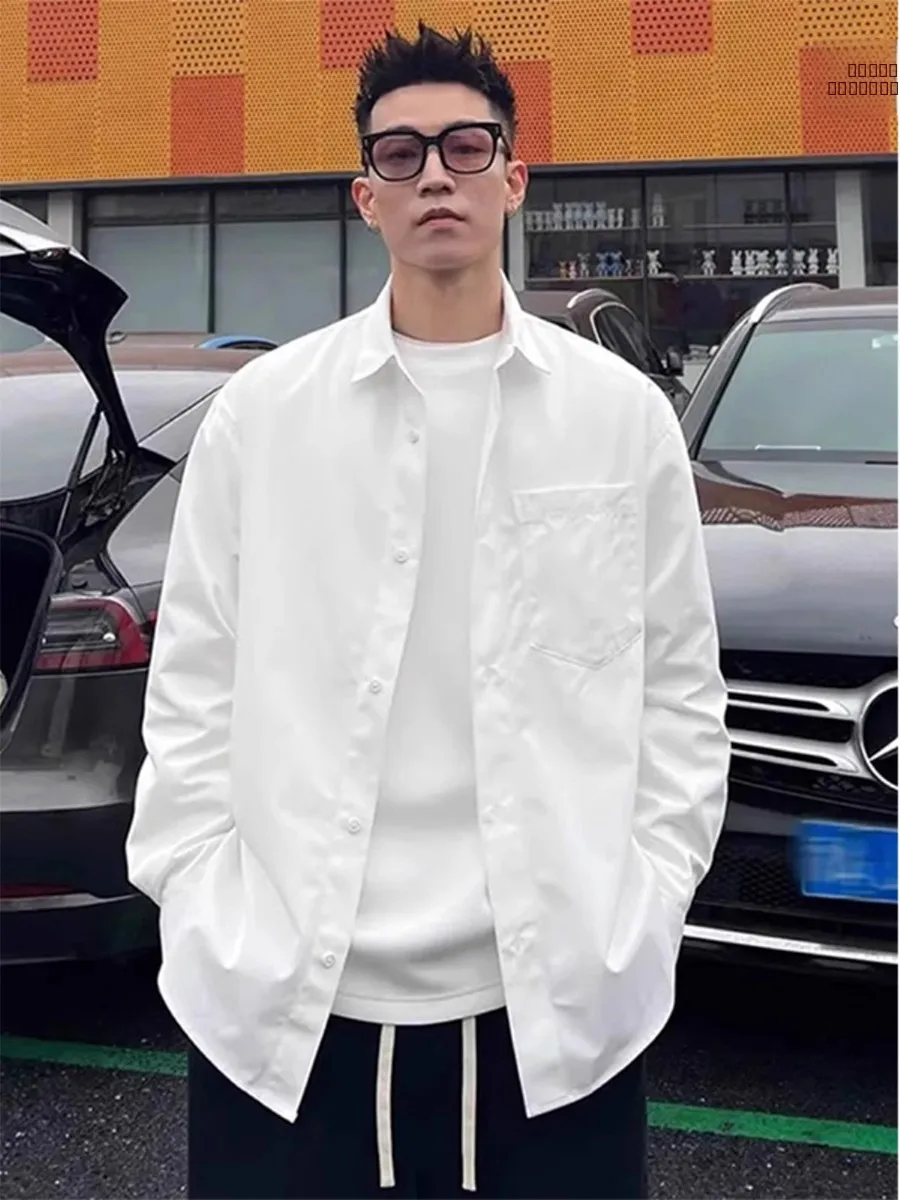 

White Long Sve irt for Men 2025 New Sle Japanese Trendy Brand Cool Youthful Cotton Spring Outerwear for Teens