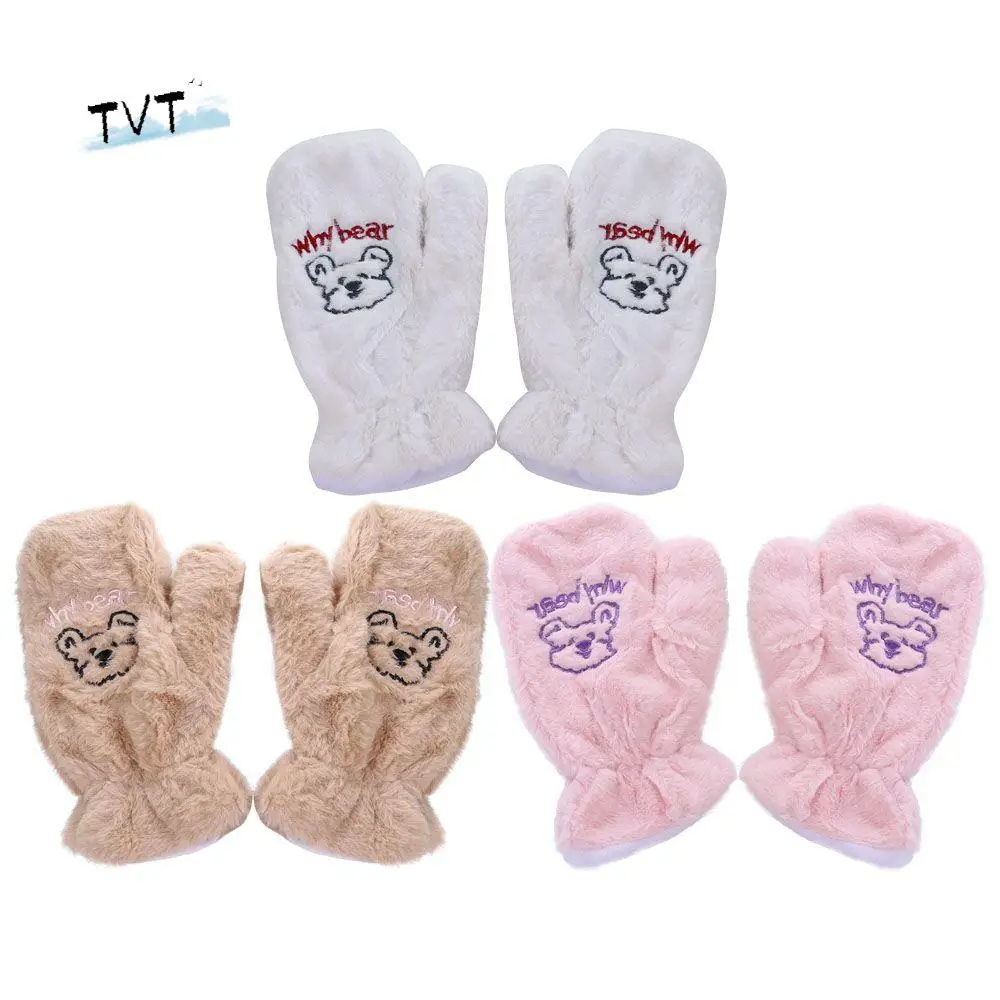 

Sweet Korean Cartoon Girls Women Bear Gloves Full Finger Warm Mittens Plush Gloves
