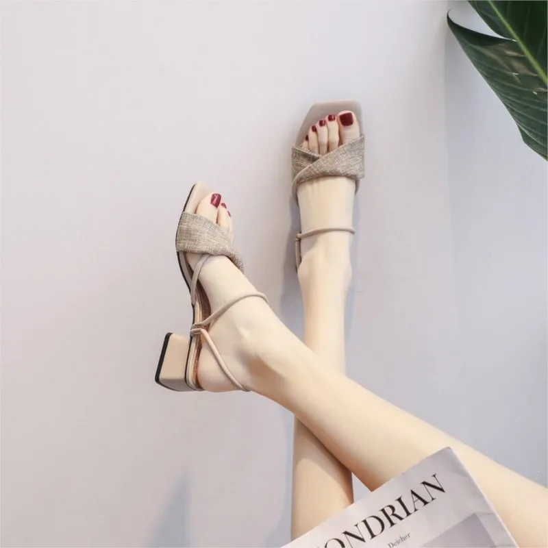 2026 new summer chunky mid-heel fairy-style matching skirt two-pair elegant and fresh high-heeled sandals
