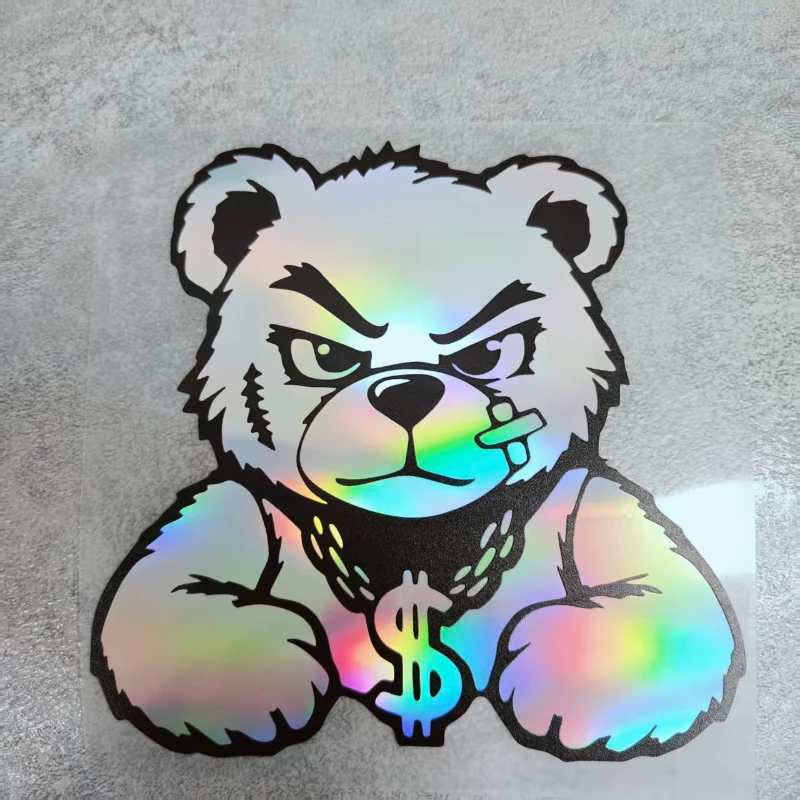 1 Buah Stiker Beruang Holografik Trendi-Buat Dekorasi Bergaya Bertema Dolar yang Keren untuk Mobil, Laptop, Ponsel, Botol Air, Skateboard, Koper