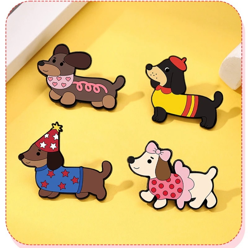 Cartoon Fashion Dachshund Dog Shape Alloy Brooch Cute Animal Daily Commute Badge Pin For DIY Clothing