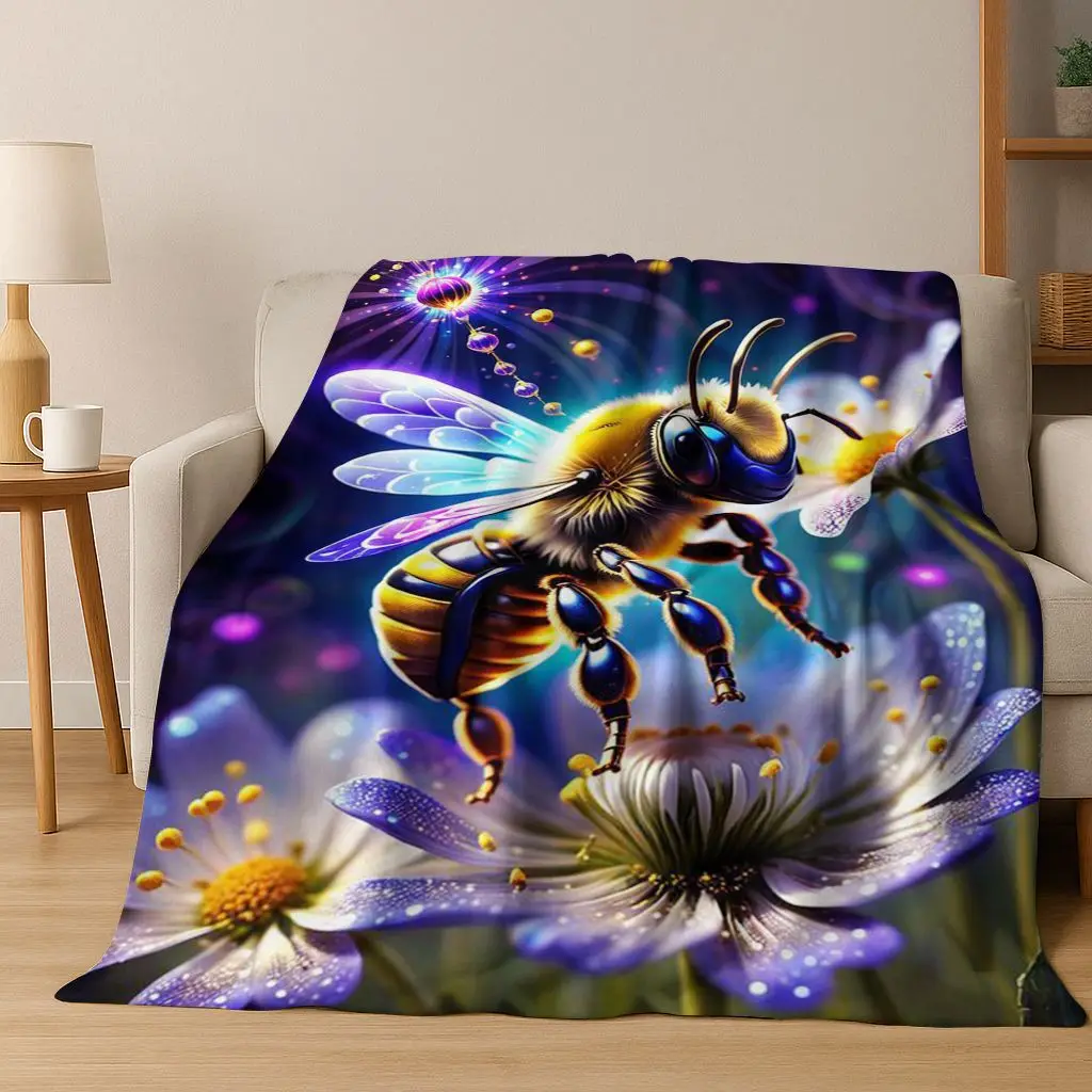 

Cute Cartoon Bee HoneyBee Insect Art Flannel Blanket,Cozy Soft Throw Blanket for Home Bedroom Bed Sofa Picnic Cover Gift Kids