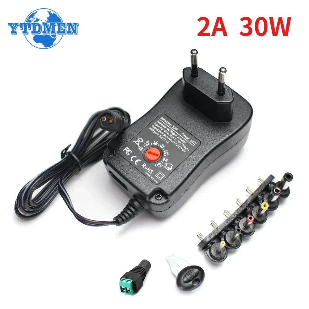 30W Adapter Adjustable 3V 4.5V 5V 6V 7.5V 9V 12V 2A AC/DC Power Supply Universal Adaptor Charger for LED Light Strip