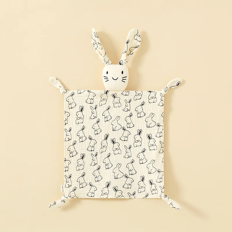 赤ちゃんなだめる掛け布団 - 純綿ガーゼ、噛むのに安全、スリープドール、ハンドパペットおもちゃ