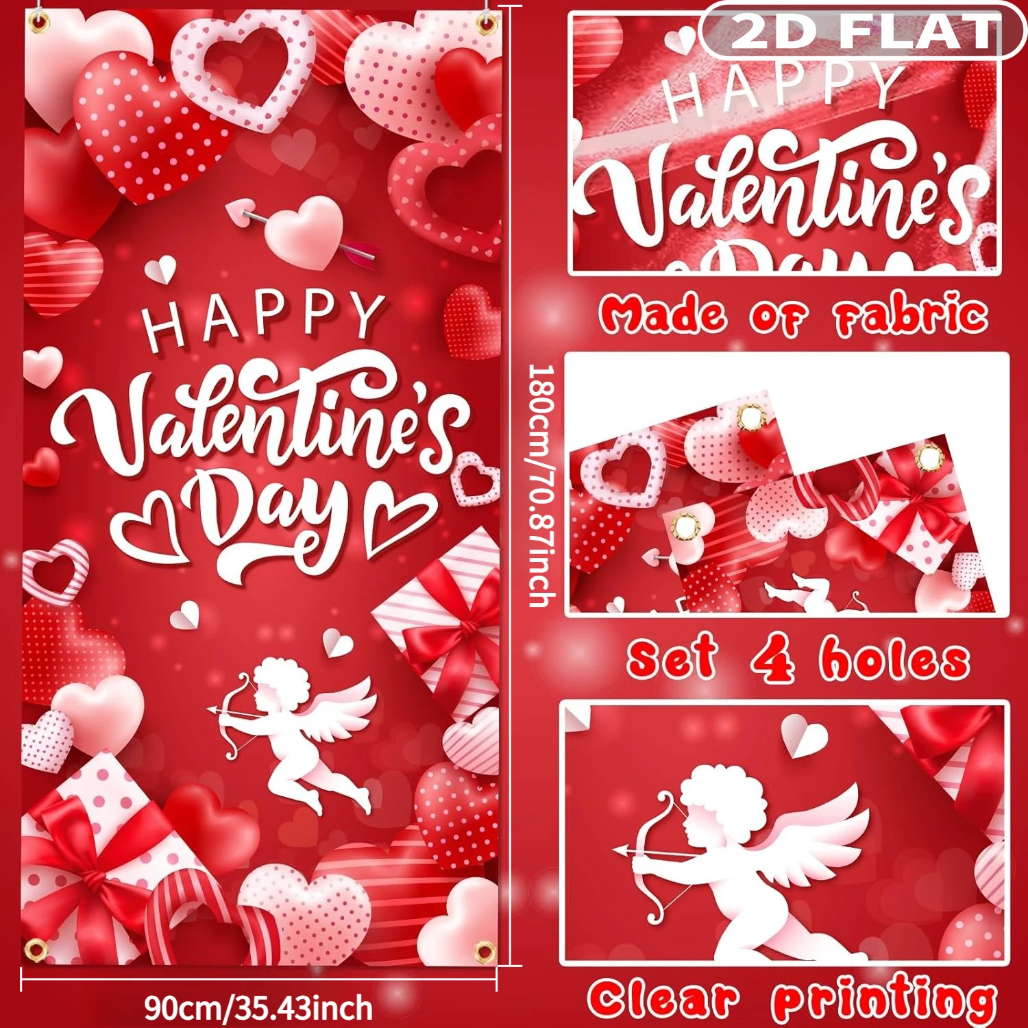 2D FLAT 1pc Valentines Day Party Photo Booth Props, Valentine Day Door Decor Red And Pink Heart With 