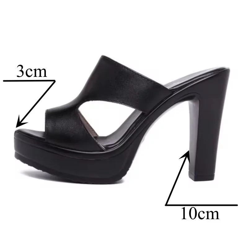 High quality summer leather sandals for women 10cm high heel 2024 size 32 33 43 platform open toe elegant shoe black red brown
