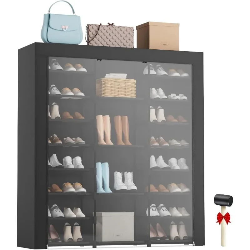 Zapatero alto con cubiertas, armario para zapatos, 9 niveles, 40-46 pares, armario organizador para zapatillas, estantes cerrados para zapatos, soporte para zapatos