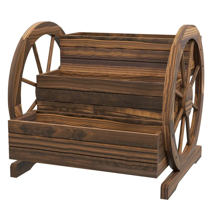 

Wooden Wagon Planter Box 3Tier Raised Garden Bed for Vegetables Flowers Herbs