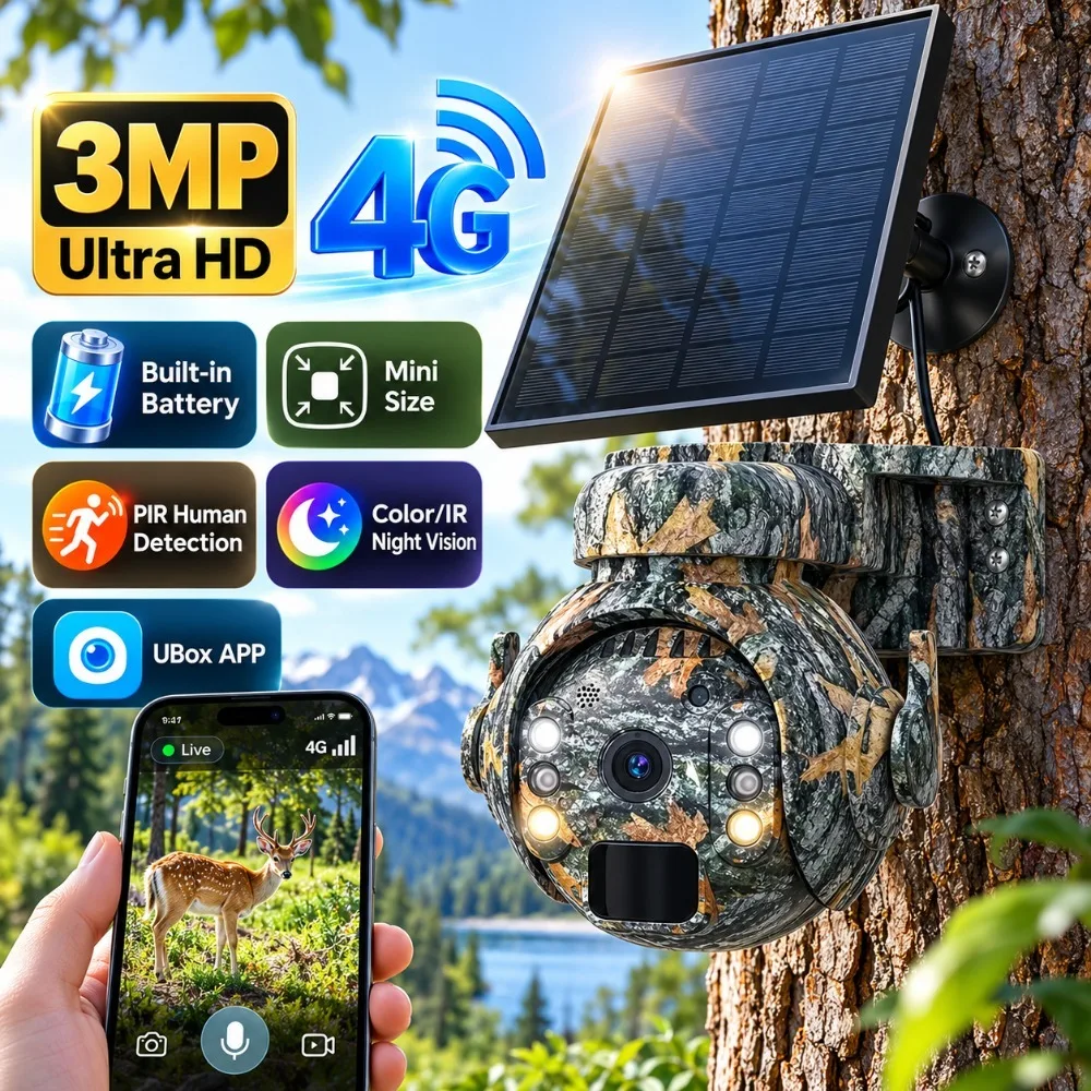 3MP 4G Solar Camera Outdoor WIFI Security Wildlife Hunting Trail CCTV Infrared Night Vision Motion Activated Protection Cameras